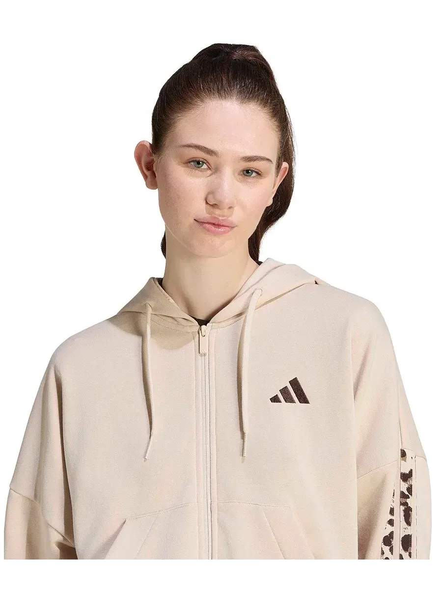 Женская куртка-худи с капюшоном, принт animal print, 3-Stripes adidas — изображение 2 из 4, мульти/хаки