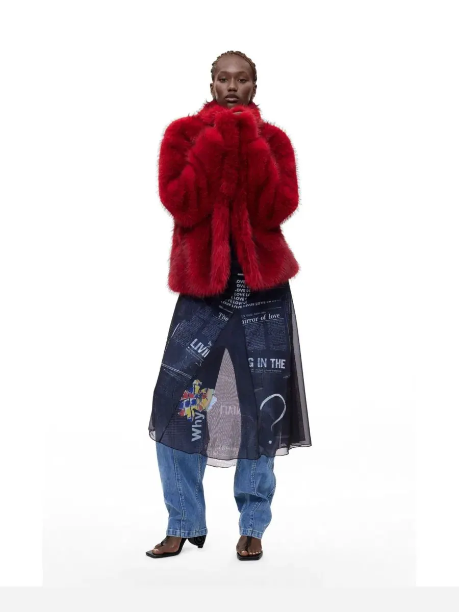 Короткое пальто из искусственного меха Desigual — изображение 3 из 4, светлый/красный