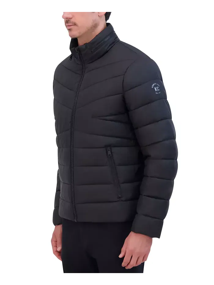 Мужская стеганая облегченная куртка-пуховик с капюшоном на молнии Kenneth Cole — изображение 3 из 6, черный