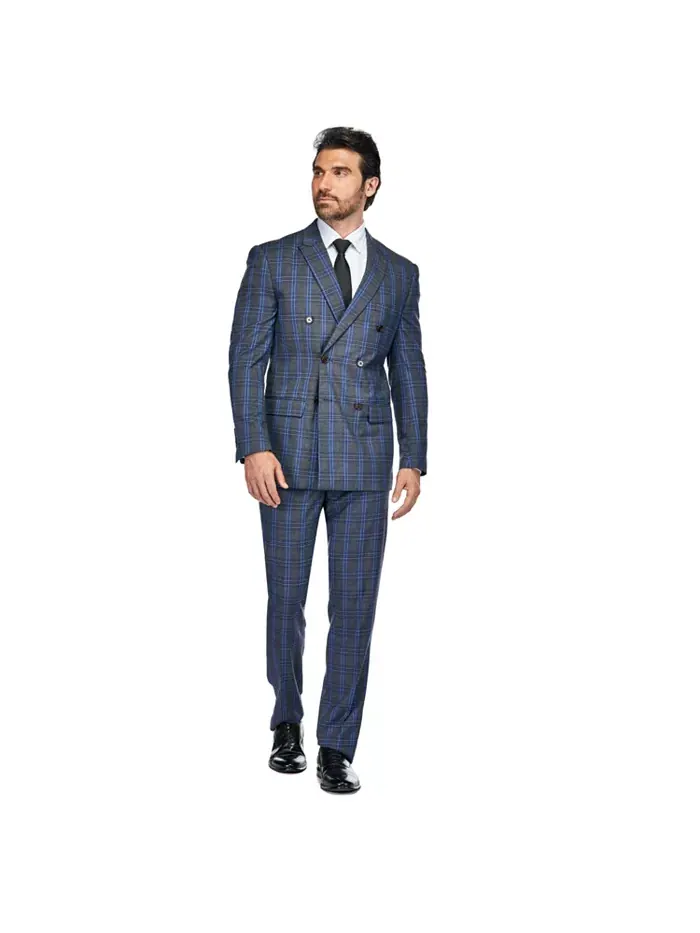 Мужской двубортный клетчатый костюм Slim Fit, 2 предмета Gino Vitale