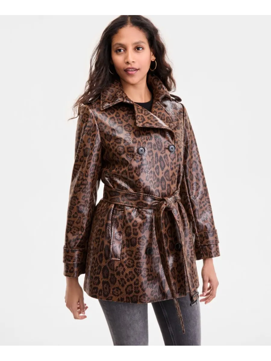 Женский двубортный тренч из искусственной кожи с поясом, размеры P/XXS-XXL BCBGMAXAZRIA