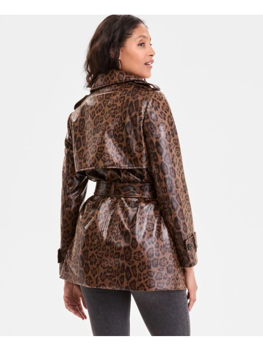 Женский двубортный тренч из искусственной кожи с поясом, размеры P/XXS-XXL BCBGMAXAZRIA — изображение 5 из 5, леопардовый