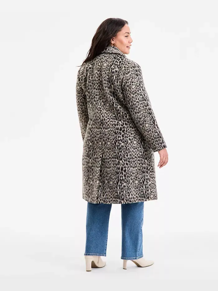 Однобортное пальто больших размеров BCBGMAXAZRIA — изображение 2 из 5, леопардовый
