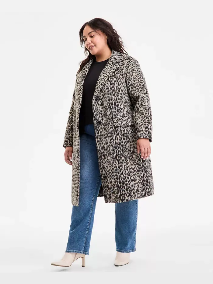 Однобортное пальто больших размеров BCBGMAXAZRIA — изображение 5 из 5, леопардовый