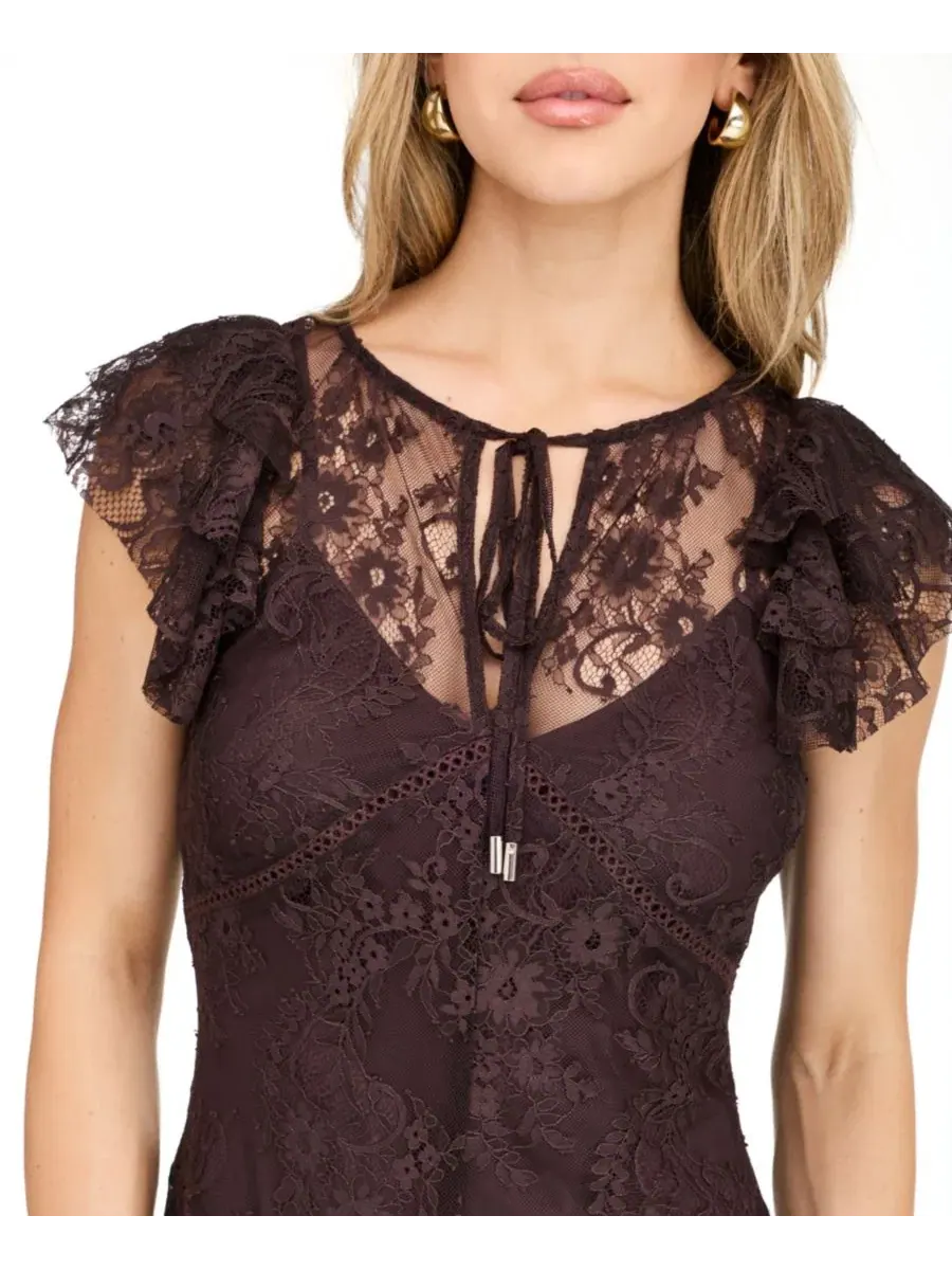 Платье-трапеция с кружевной отделкой и завязкой Aubrey Lace Floral Keyhole Mini Dress Kittenish — изображение 4 из 6