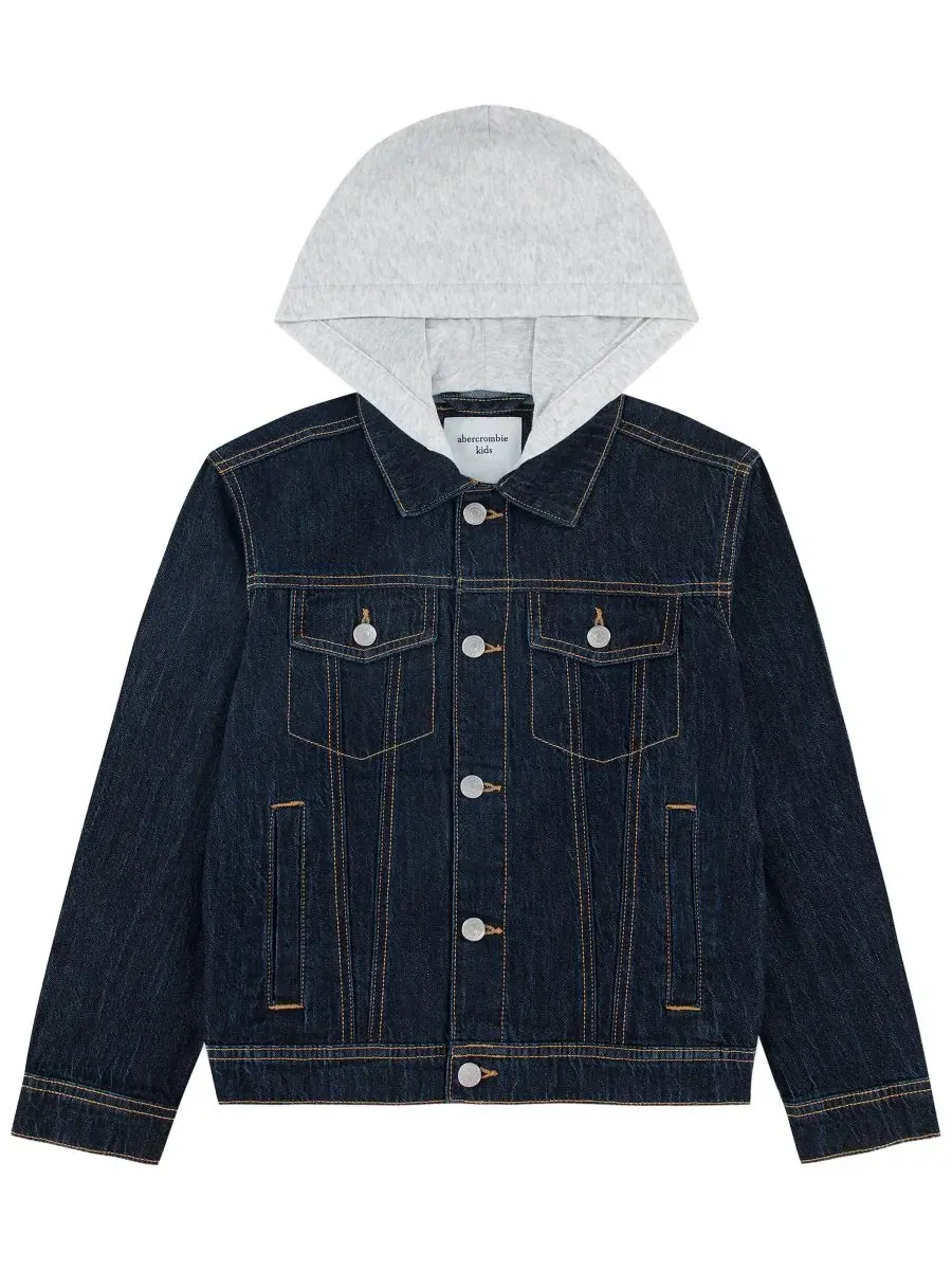 Детская джинсовая куртка с капюшоном, длинным рукавом, на пуговицах abercrombie kids