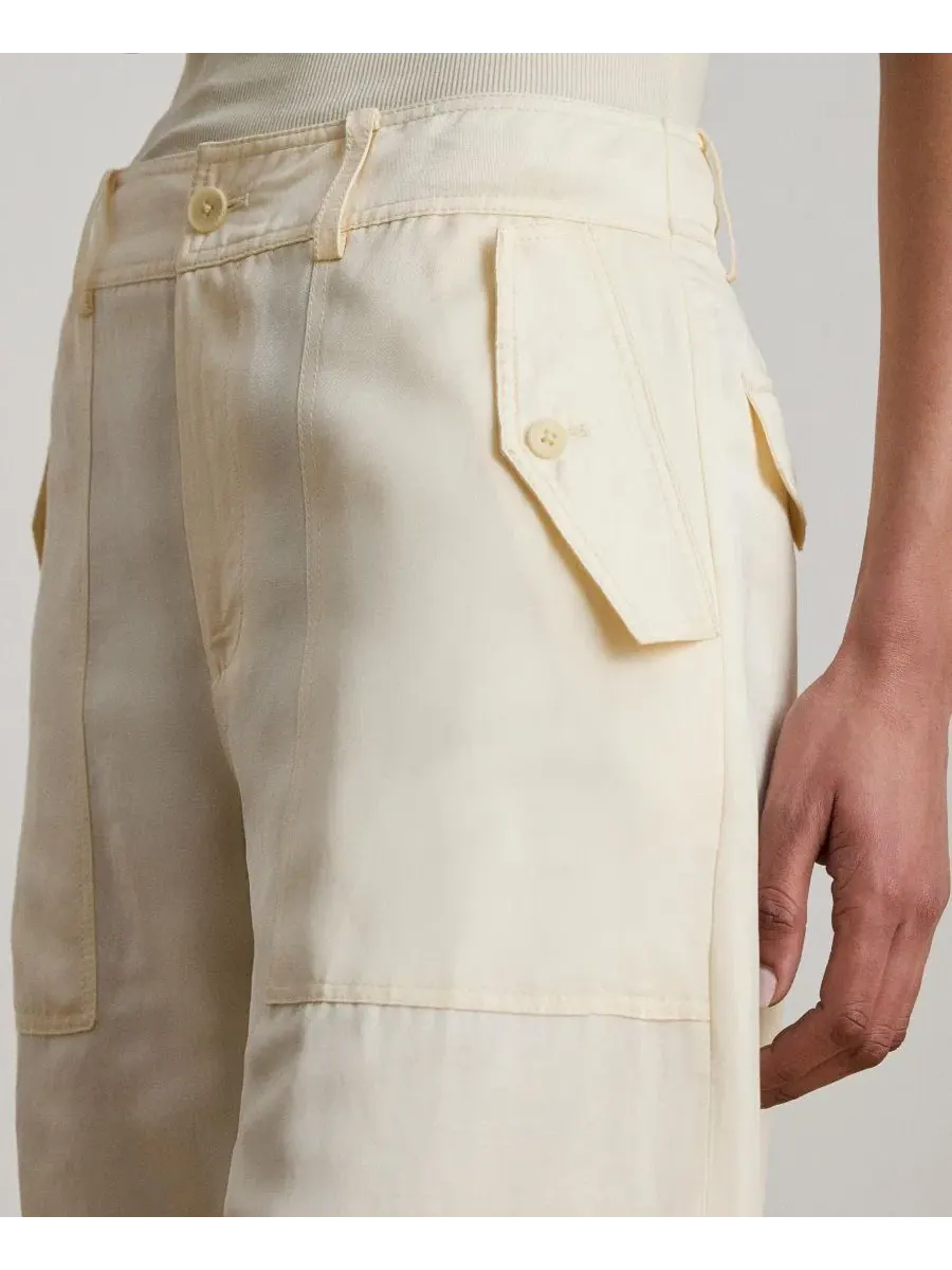 Брюки-карго из вискозы и льна, с высокой посадкой Lauren Ralph Lauren — изображение 3 из 6, кремовый