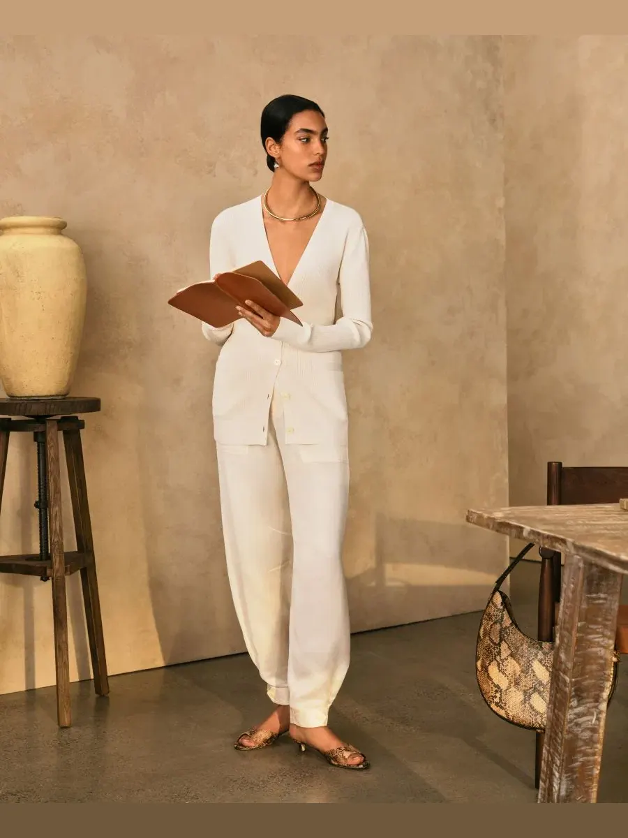 Брюки-карго из вискозы и льна, с высокой посадкой Lauren Ralph Lauren — изображение 5 из 6, кремовый