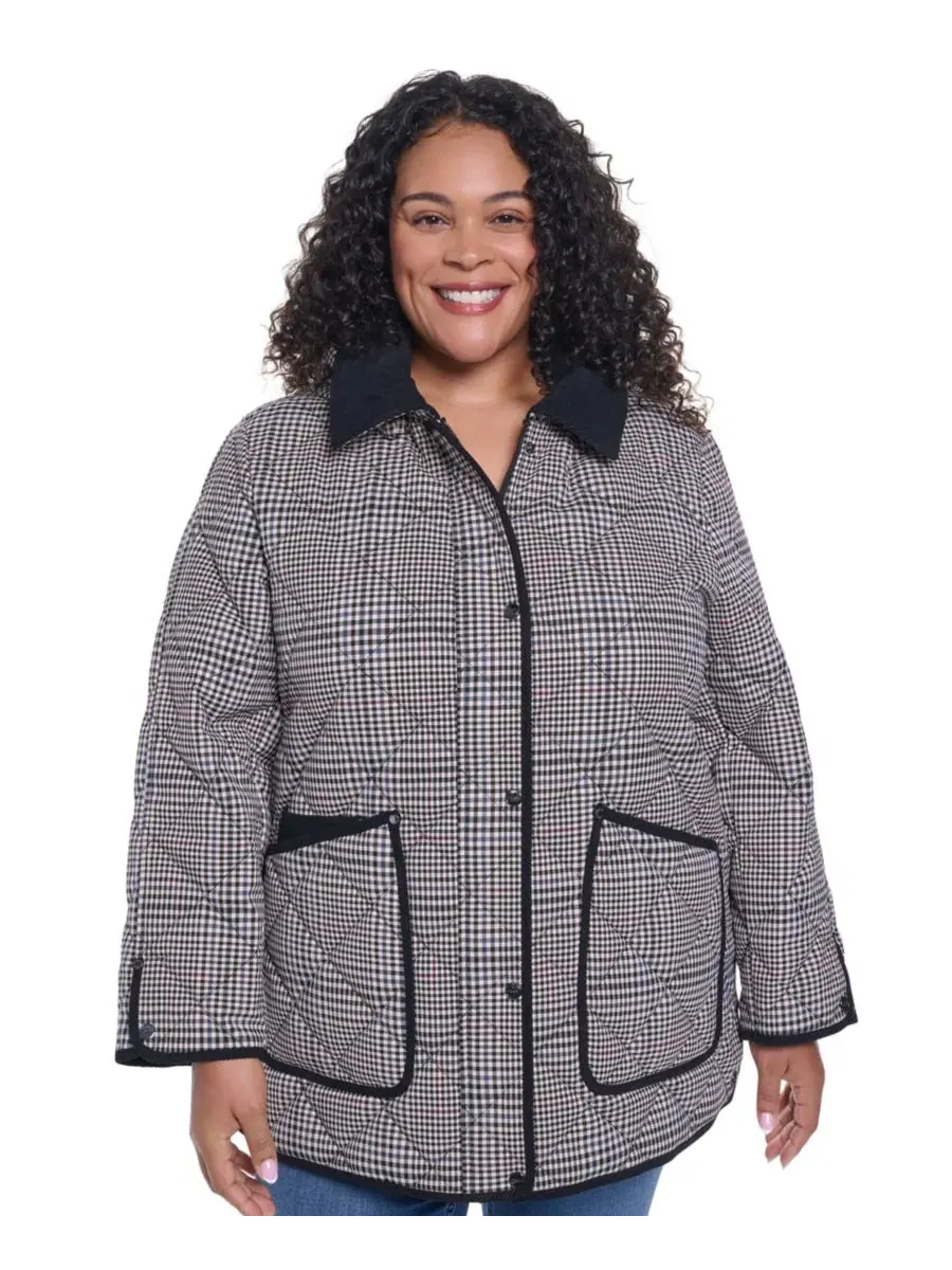 Пальто стеганое с капюшоном и вельветовым воротником Plus Size Quilted Hooded Corduroy Collar Coat