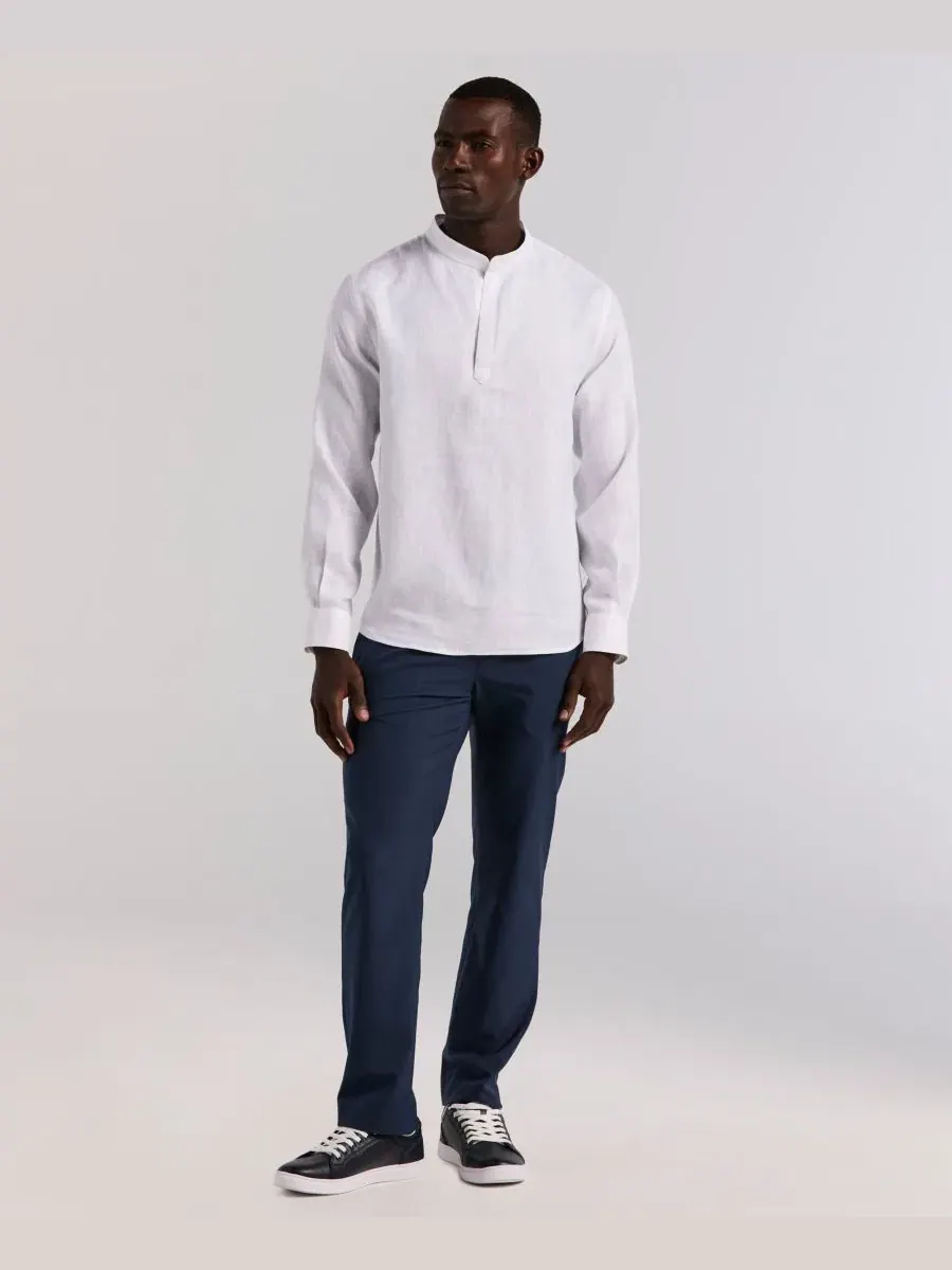 Мужская однотонная льняная рубашка-поло Perry Ellis — изображение 2 из 5, яркий белый
