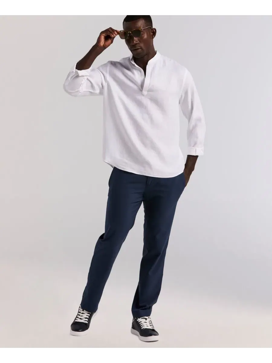 Мужская однотонная льняная рубашка-поло Perry Ellis — изображение 3 из 5, яркий белый