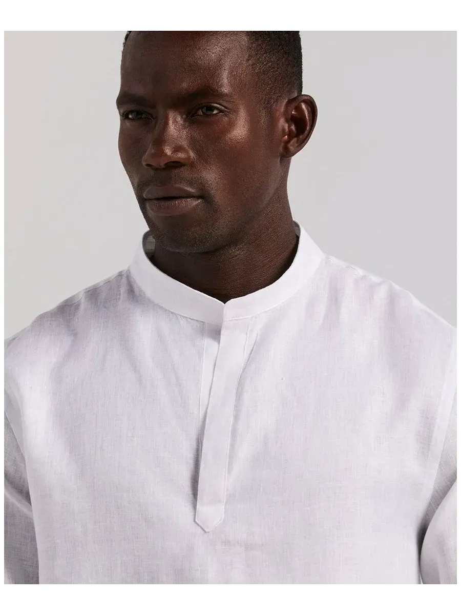 Мужская однотонная льняная рубашка-поло Perry Ellis — изображение 4 из 5, яркий белый