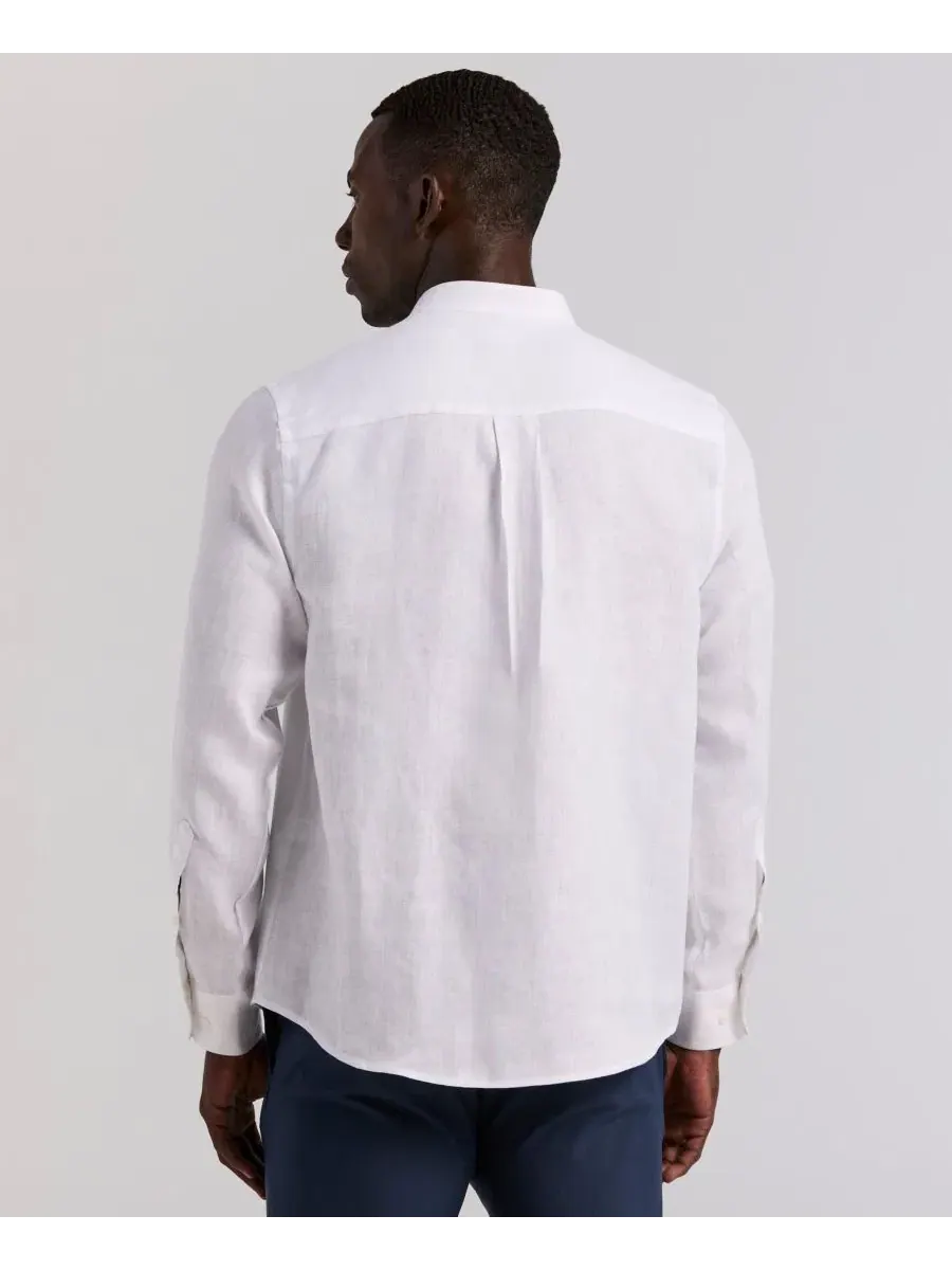Мужская однотонная льняная рубашка-поло Perry Ellis — изображение 5 из 5, яркий белый