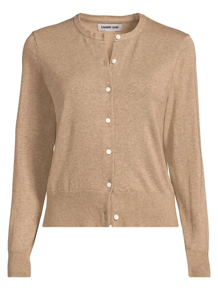 Кардиган из хлопкового трикотажа Plus Size Fine Gauge Cotton Crew Lands' End, Vicuna Heather — изображение 1 из 3