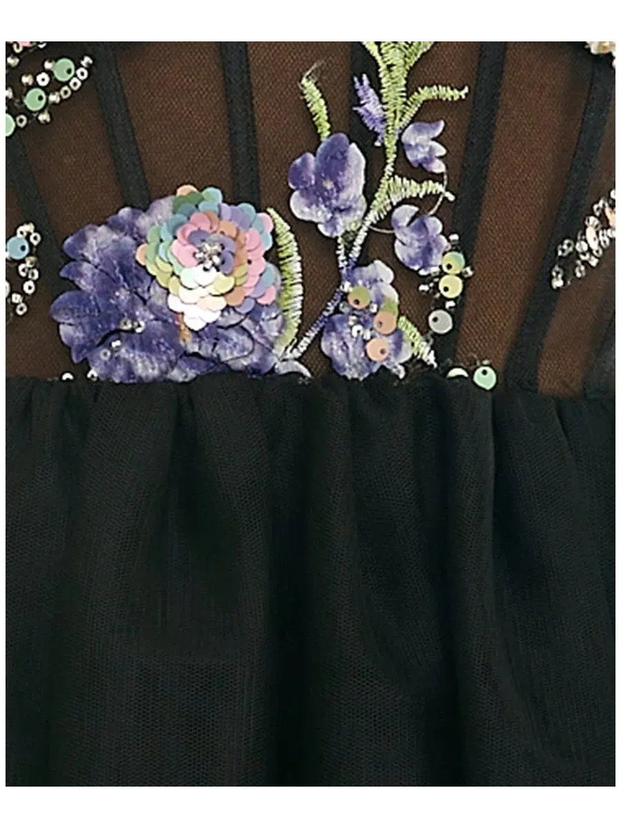 Платье мини без бретелек с цветочной вышивкой, модель Illusion Corset SENI & CADE — изображение 6 из 6, черный фиолетовый
