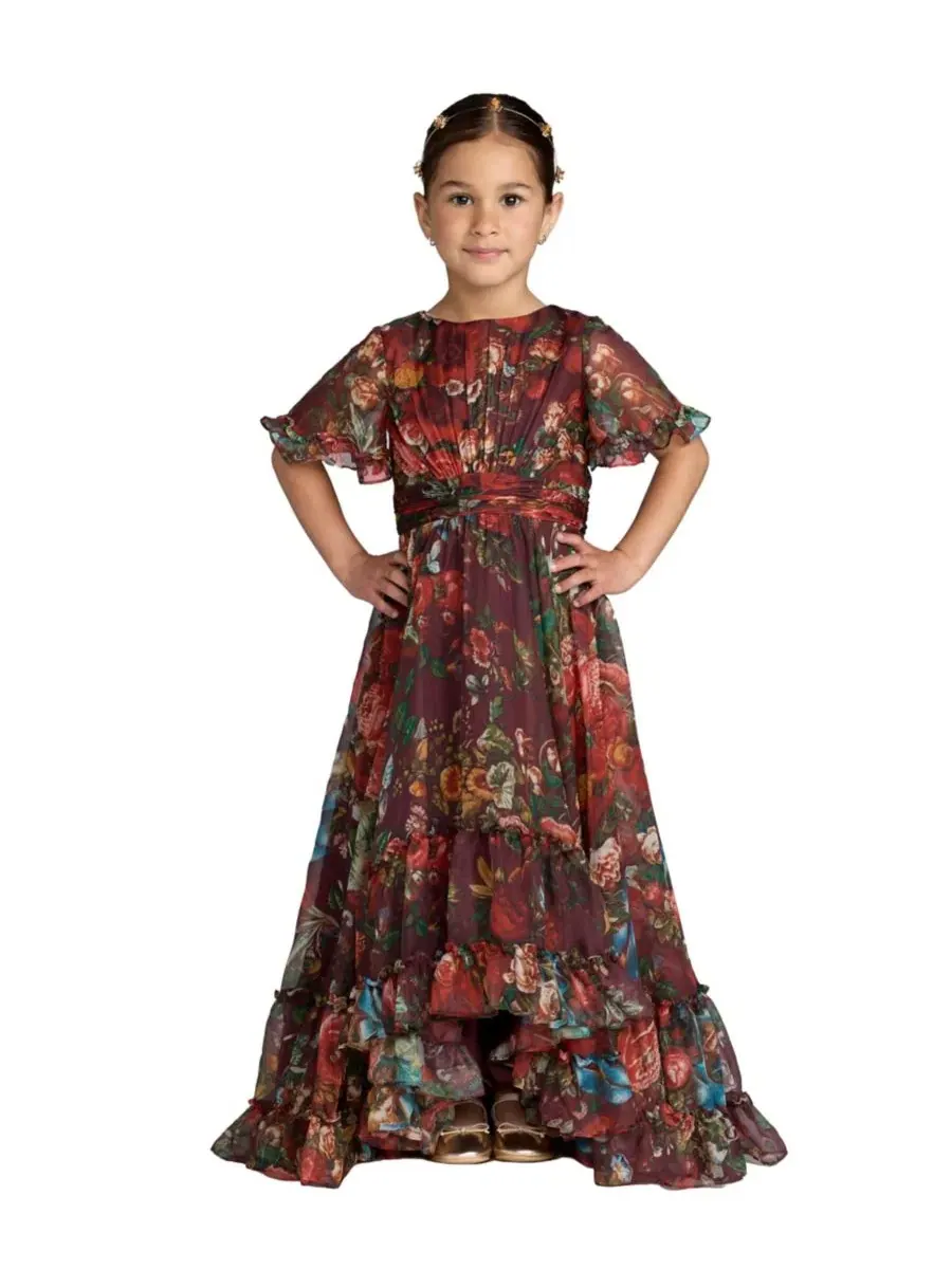 Платье-макси с воланами Big Girls 6-14 High Neck Ruffle Hi Low Gown Mac Duggal