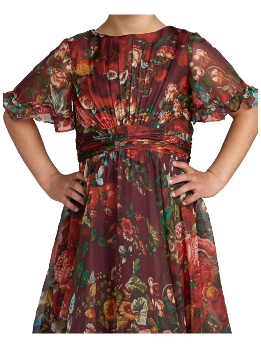 Платье-макси с воланами Big Girls 6-14 High Neck Ruffle Hi Low Gown Mac Duggal — изображение 3 из 3, винный мульти