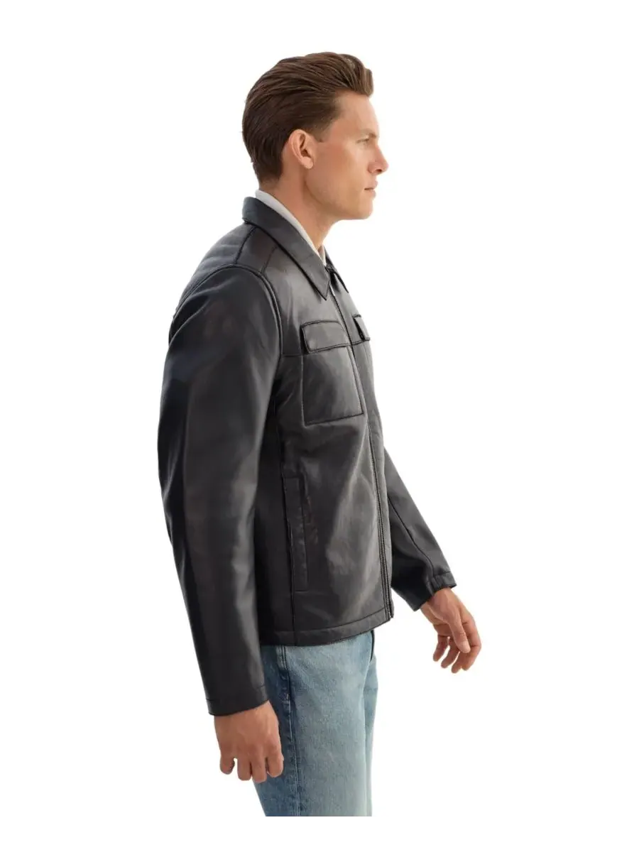 Мужская кожаная рубашка-куртка Capp с подкладкой из искусственной овчины Regency Leathers — изображение 2 из 5, черный
