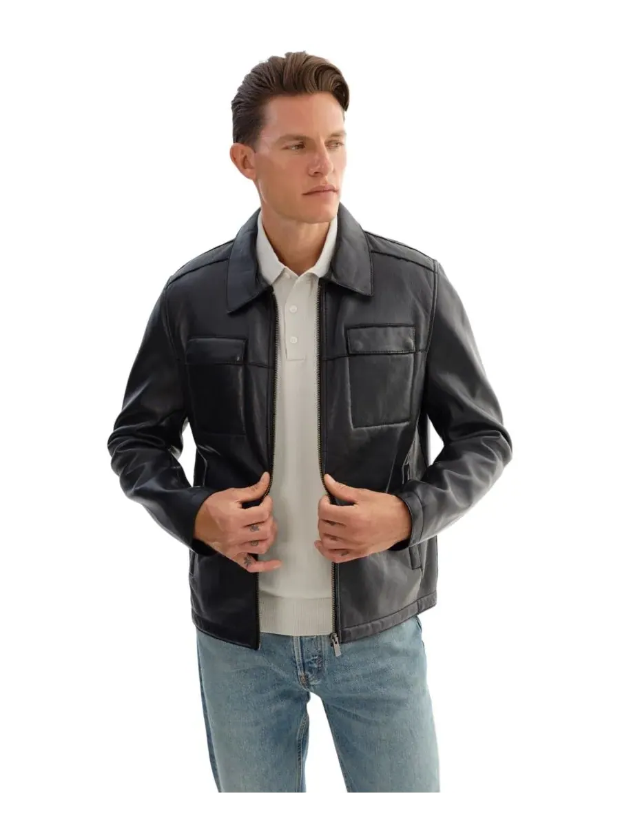 Мужская кожаная рубашка-куртка Capp с подкладкой из искусственной овчины Regency Leathers — изображение 3 из 5, черный