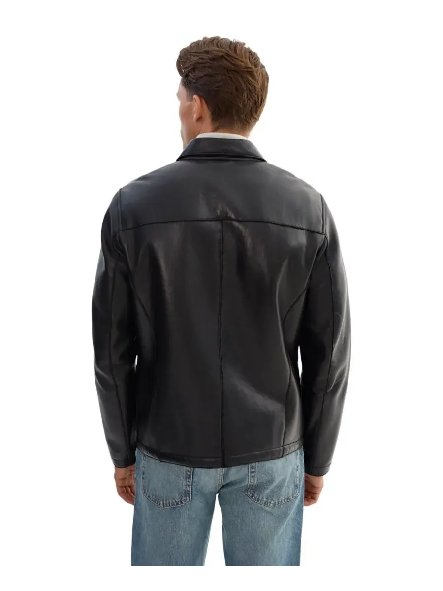 Мужская кожаная рубашка-куртка Capp с подкладкой из искусственной овчины Regency Leathers — изображение 4 из 5, черный