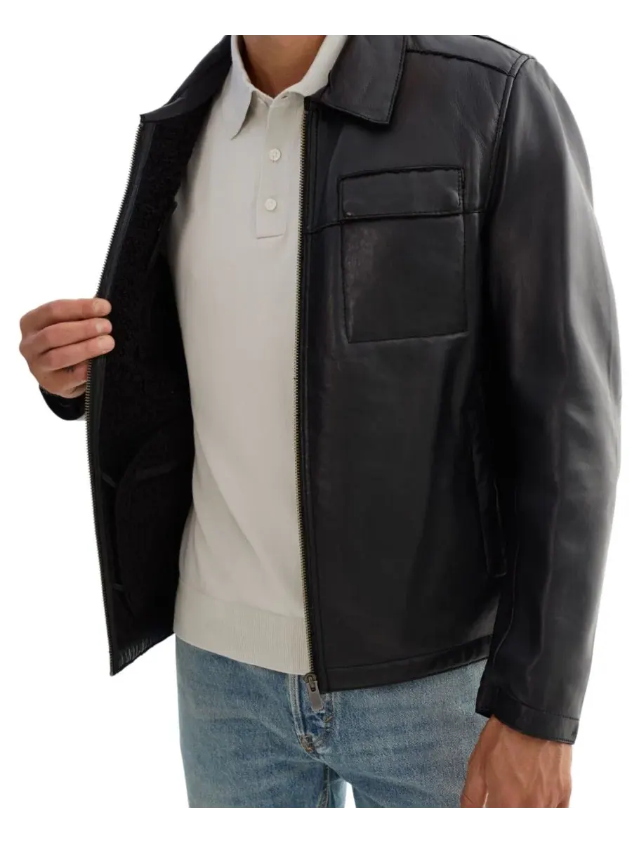 Мужская кожаная рубашка-куртка Capp с подкладкой из искусственной овчины Regency Leathers — изображение 5 из 5, черный