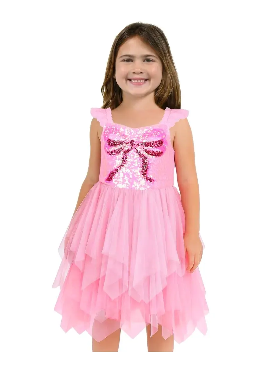 Платье-боди для девочек 2-6 лет с бантом и пайетками Pink & Violet — розовый
