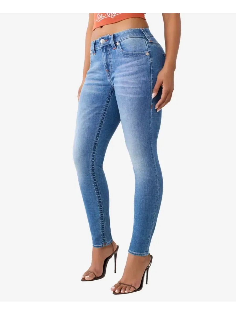 Джинсы скинни с заниженной талией, с фирменными подковами True Religion — изображение 2 из 3, синий