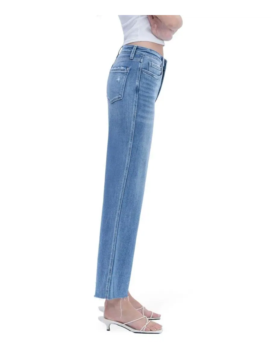 Джинсы для женщин с высокой посадкой и рваными деталями, скинни-вайд Flying Monkey — изображение 3 из 5, синий
