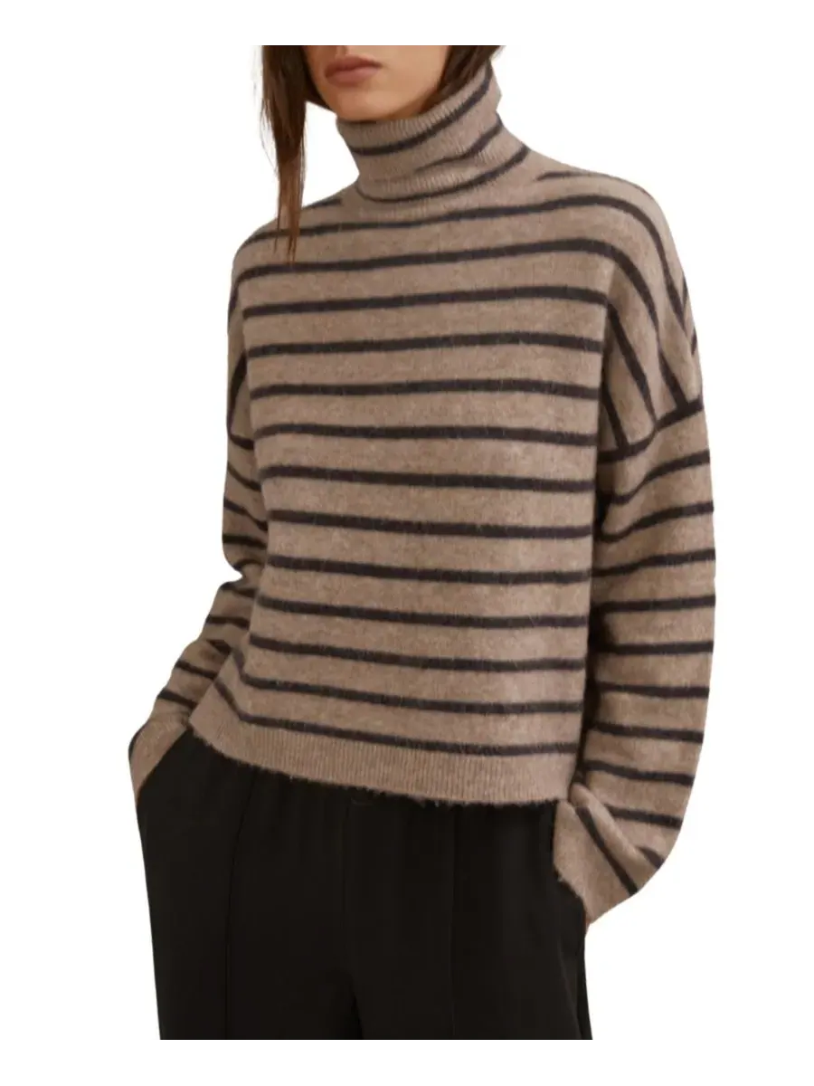 Женский свитер с воротником-гольф Wynn Stripe Roll-Neck REISS — изображение 2 из 6, коричневый