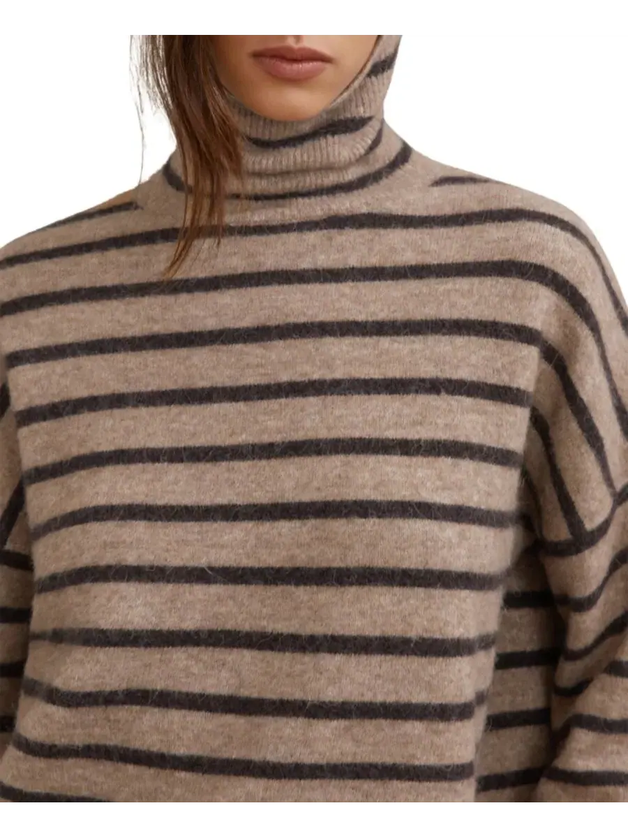 Женский свитер с воротником-гольф Wynn Stripe Roll-Neck REISS — изображение 3 из 6, коричневый