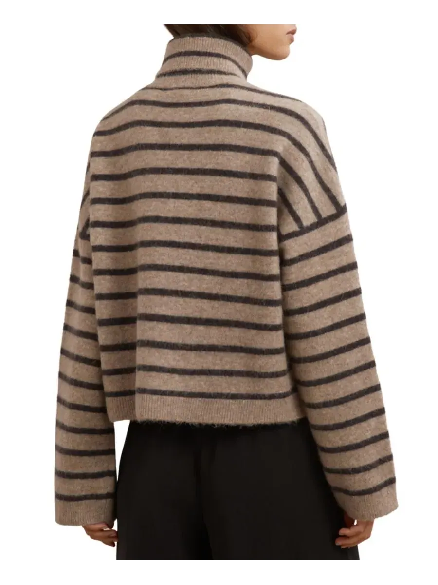 Женский свитер с воротником-гольф Wynn Stripe Roll-Neck REISS — изображение 4 из 6, коричневый