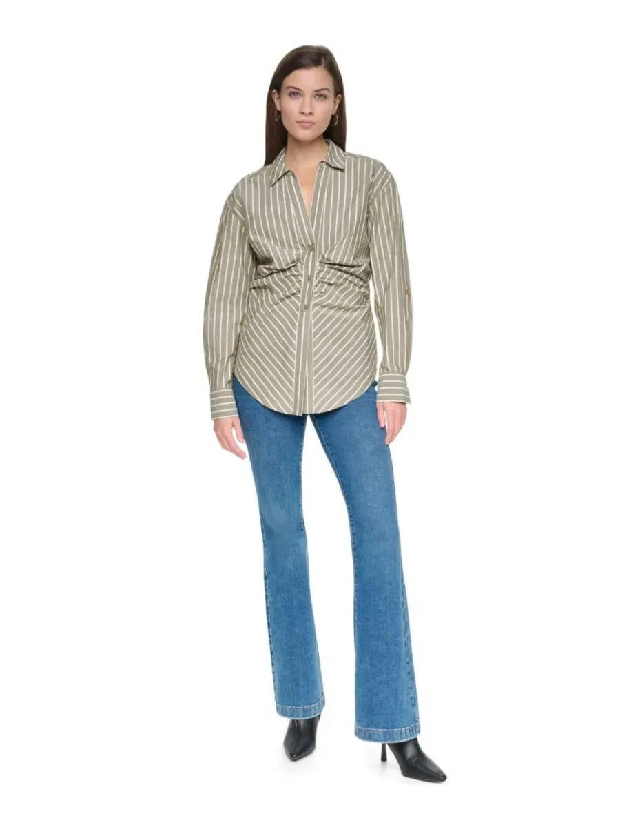 Блуза с драпировкой и рукавами с отворотами DKNY Jeans — изображение 2 из 5, зеленый