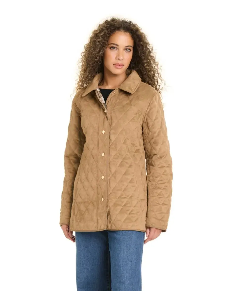 Женское пальто-бомбер с ромбовидной стежкой, Faux Suede Diamond Quilted Jones New York, Cocoa Mocha — изображение 2 из 6