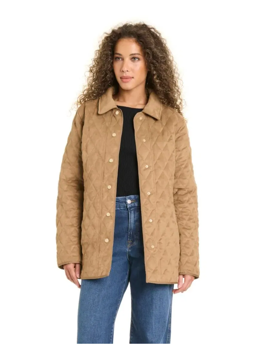 Женское пальто-бомбер с ромбовидной стежкой, Faux Suede Diamond Quilted Jones New York, Cocoa Mocha — изображение 3 из 6