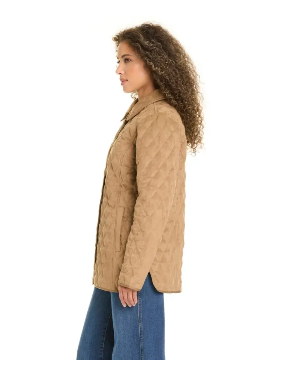 Женское пальто-бомбер с ромбовидной стежкой, Faux Suede Diamond Quilted Jones New York, Cocoa Mocha — изображение 4 из 6