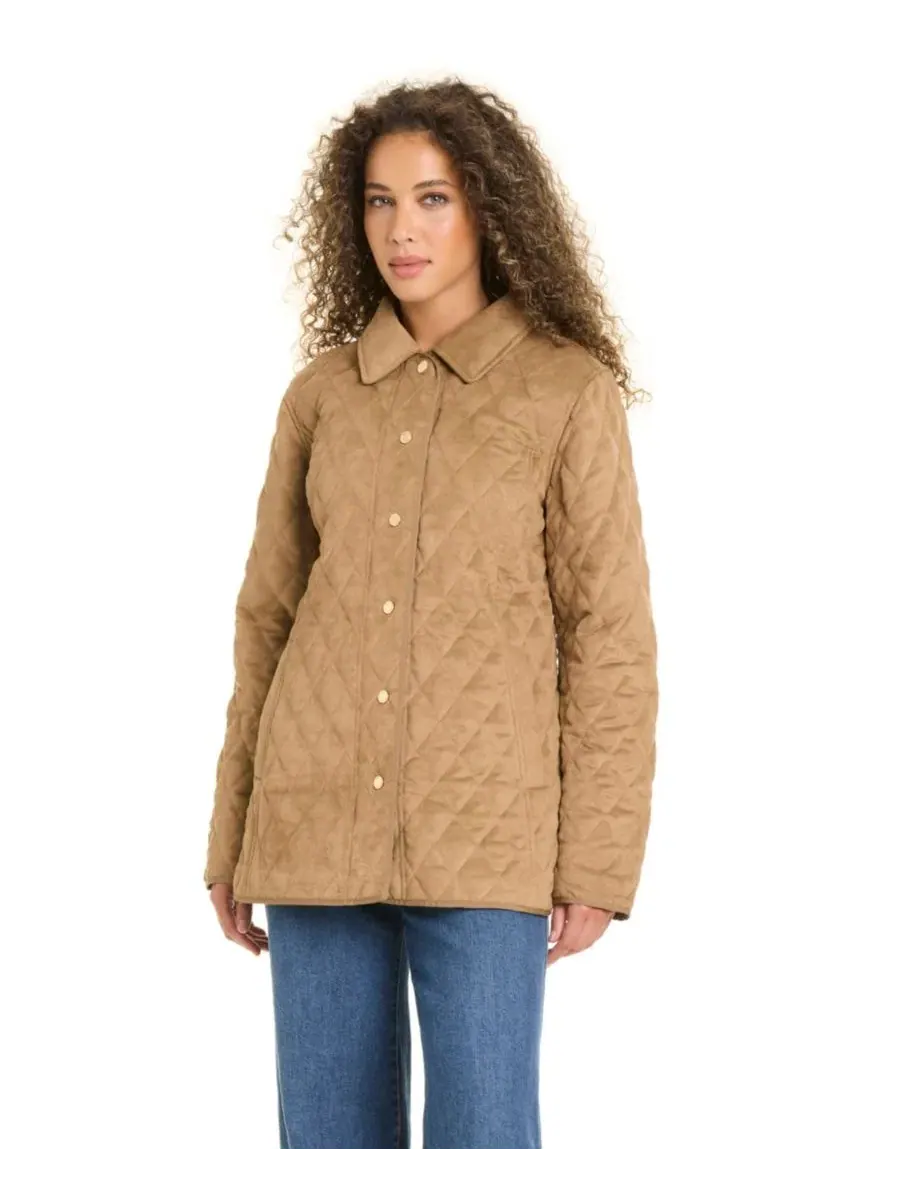 Женское пальто-бомбер с ромбовидной стежкой, Faux Suede Diamond Quilted Jones New York, Cocoa Mocha — изображение 6 из 6
