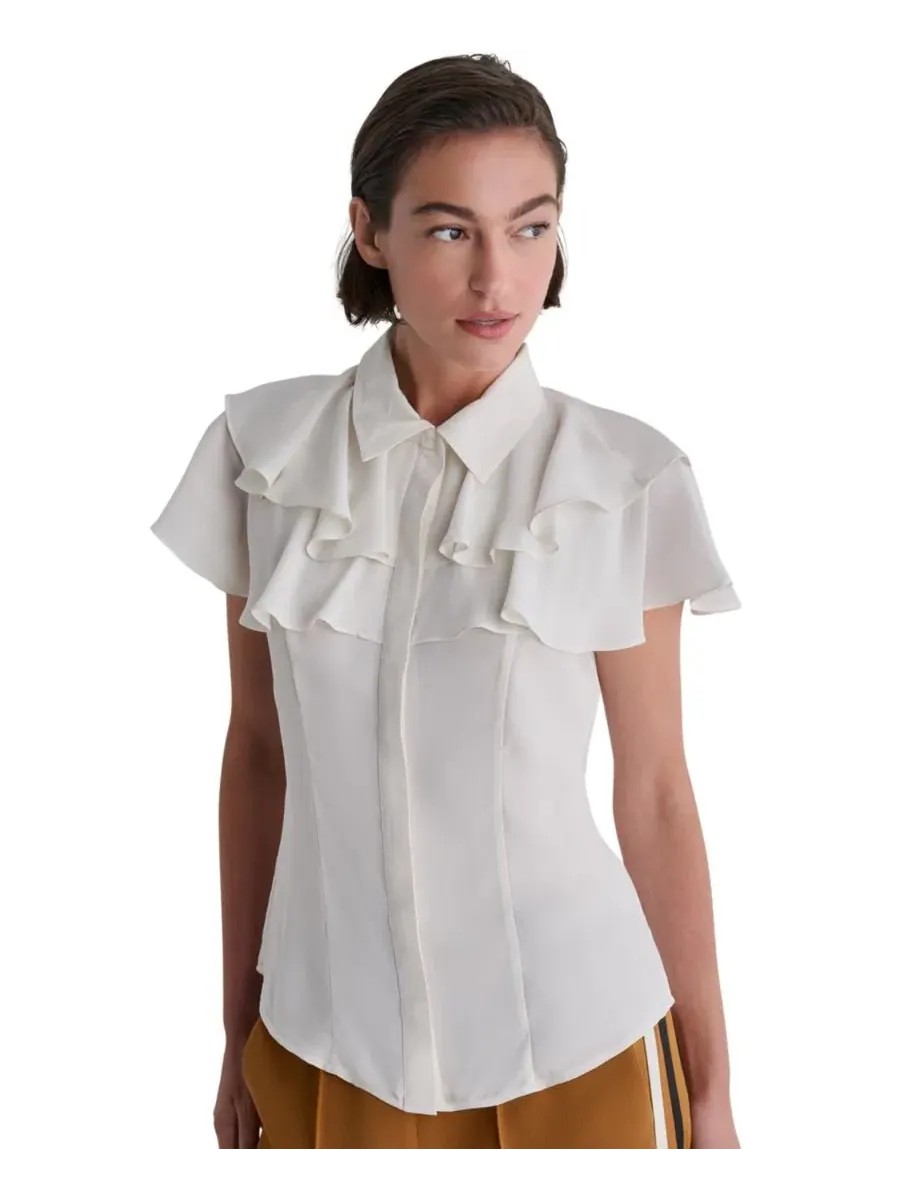 Блуза с воланами и коротким рукавом Point Collar BCBG