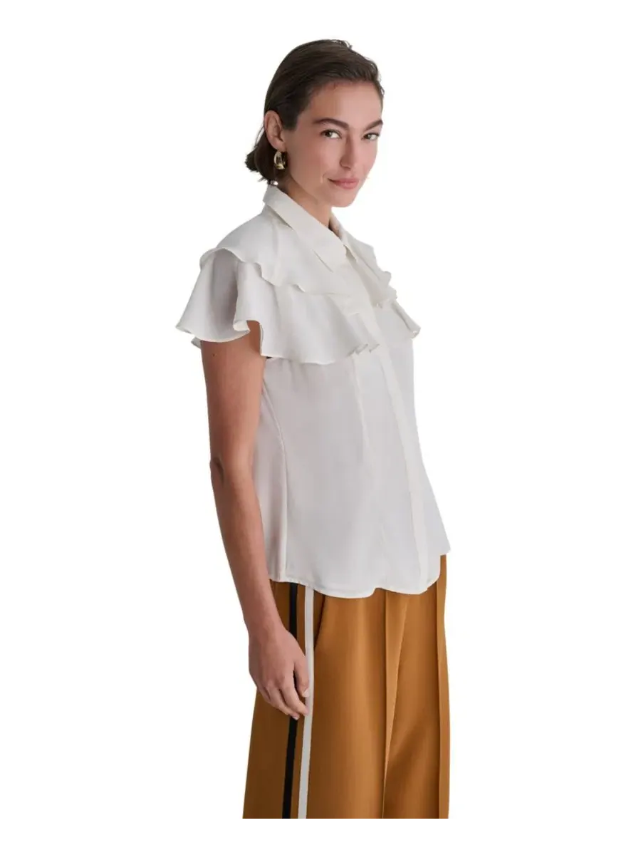 Блуза с воланами и коротким рукавом Point Collar BCBG — изображение 4 из 7, белый