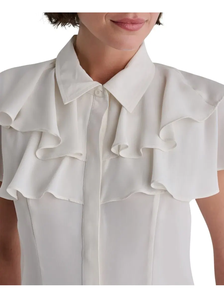 Блуза с воланами и коротким рукавом Point Collar BCBG — изображение 5 из 7, белый