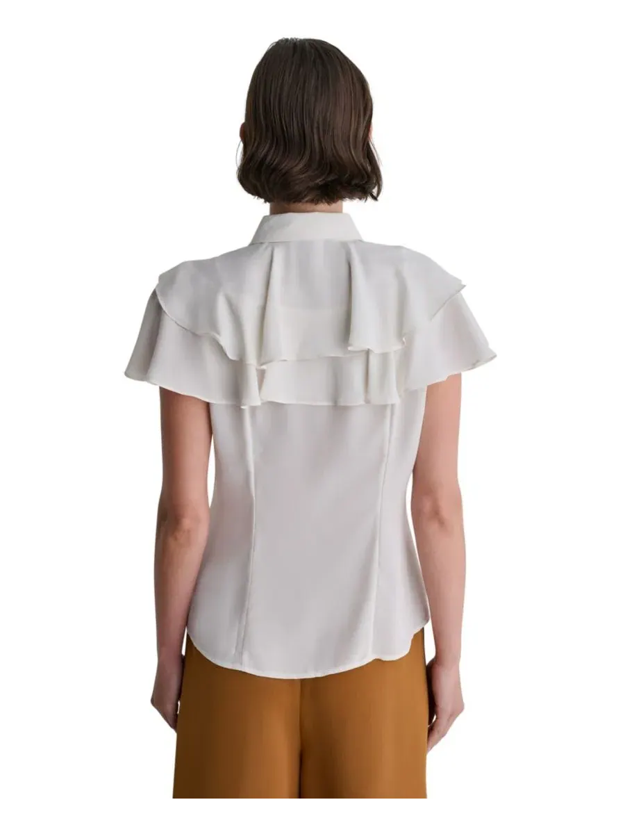 Блуза с воланами и коротким рукавом Point Collar BCBG — изображение 6 из 7, белый