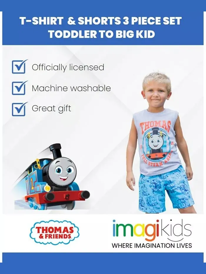 Комплект одежды из трех предметов для мальчиков Tank Engine: футболка, майка и шорты — для малышей — изображение 2 из 3