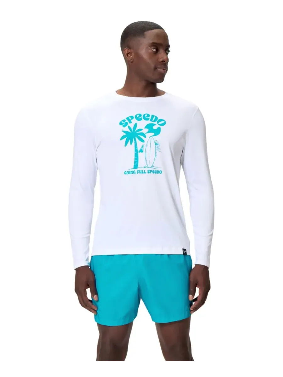 Мужская футболка для плавания с длинными рукавами и графическим принтом Speedo — синий