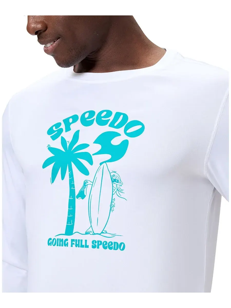Мужская футболка для плавания с длинными рукавами и графическим принтом Speedo — изображение 3 из 4, белый/синий