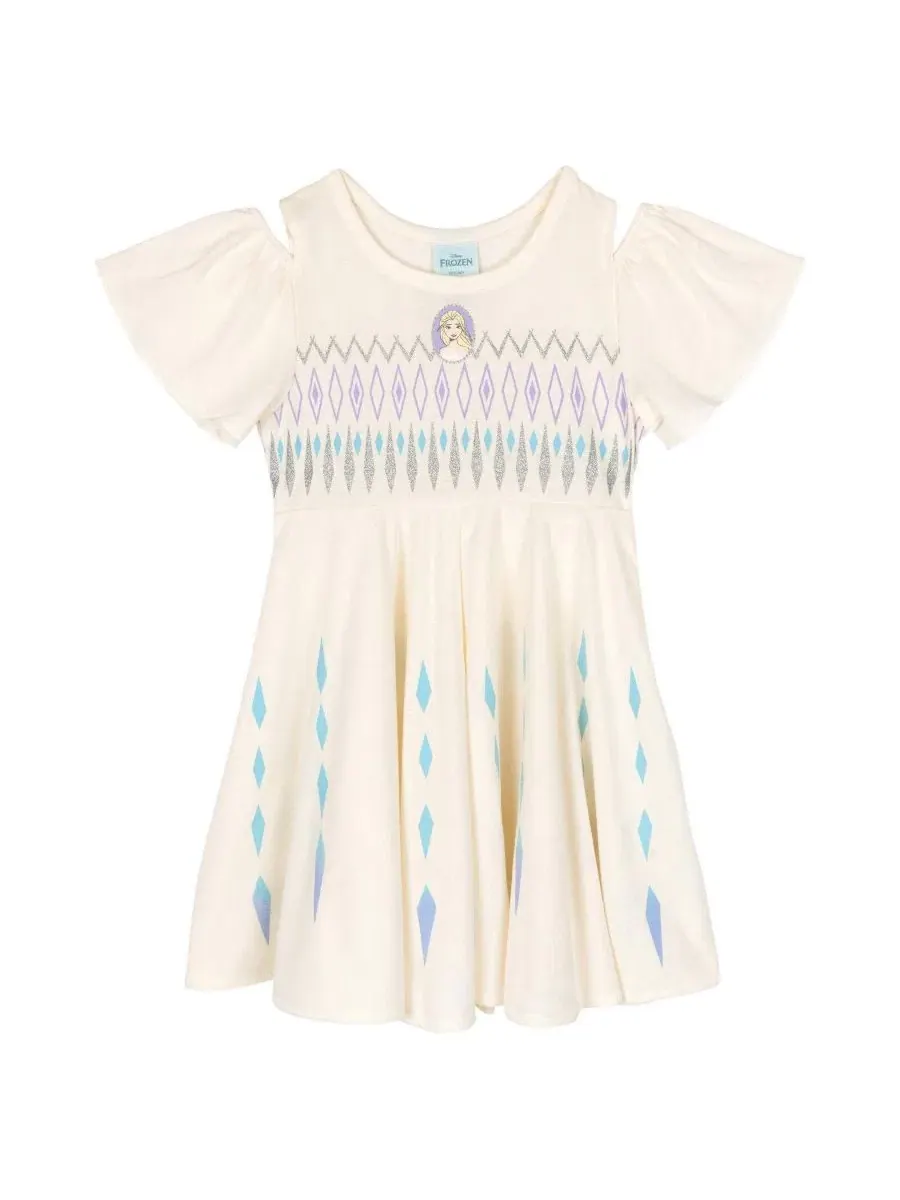 Платье с открытыми плечами Queen Elsa Girls' Cosplay Short Sleeve Dress Frozen