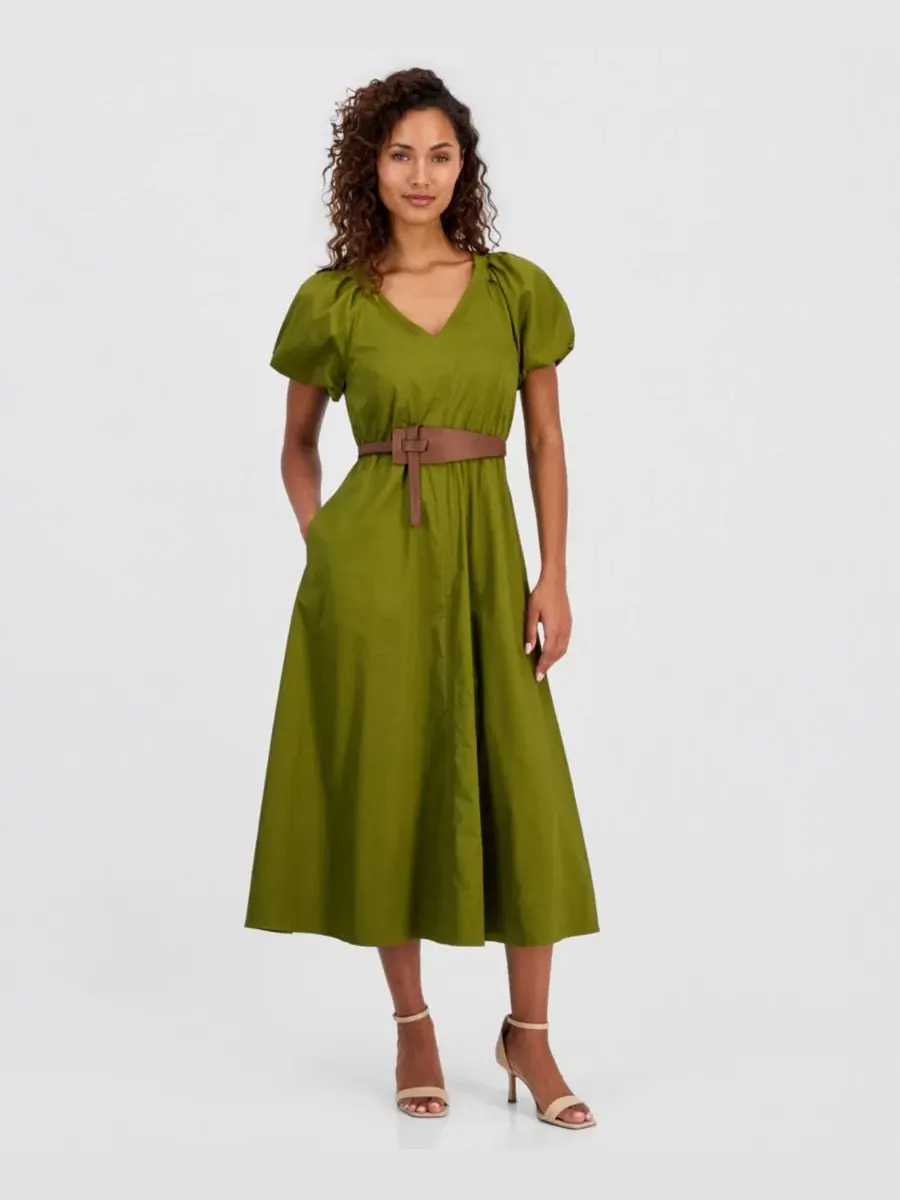 Платье миди с коротким рукавом-реглан, с поясом Anne Klein