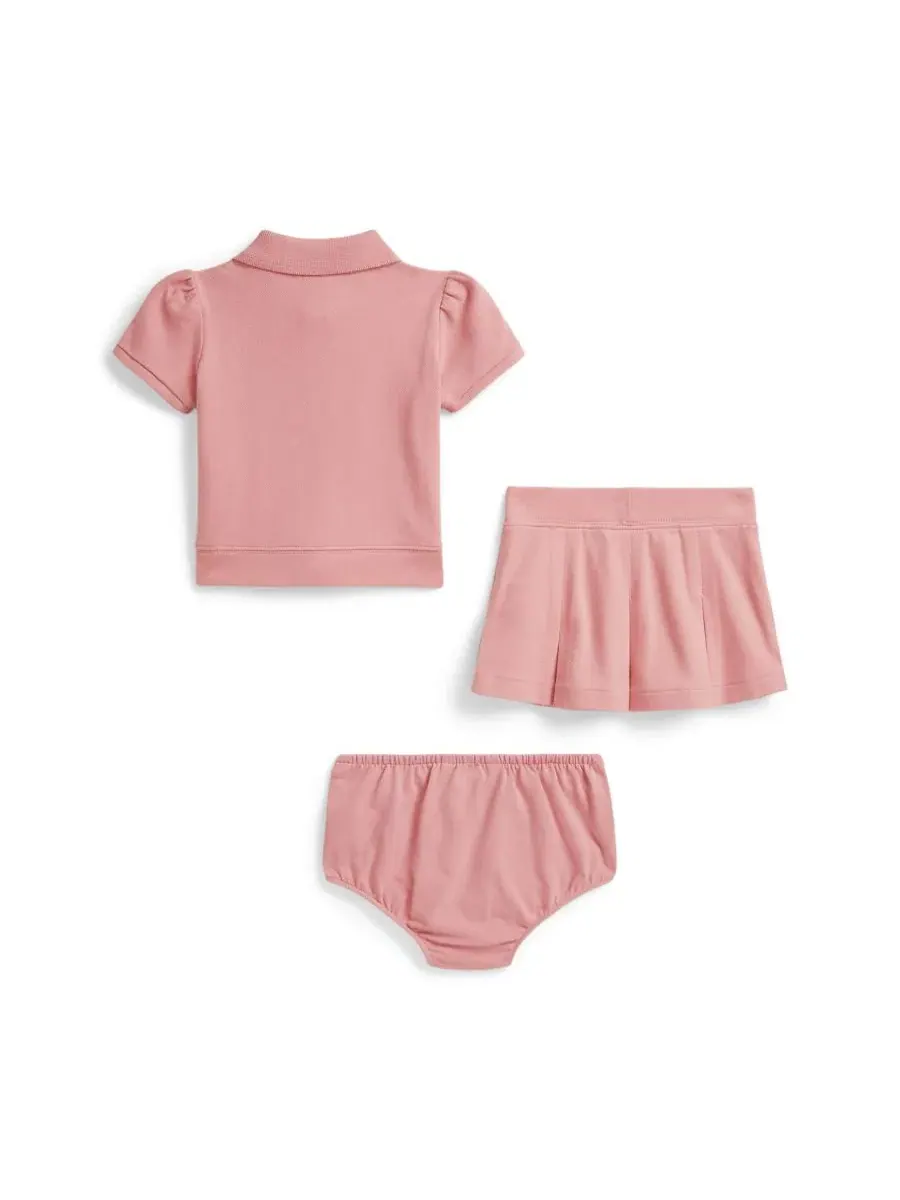 Комплект из 2 предметов: поло из сетки и юбка-шорты Polo Ralph Lauren — изображение 2 из 3, розовый