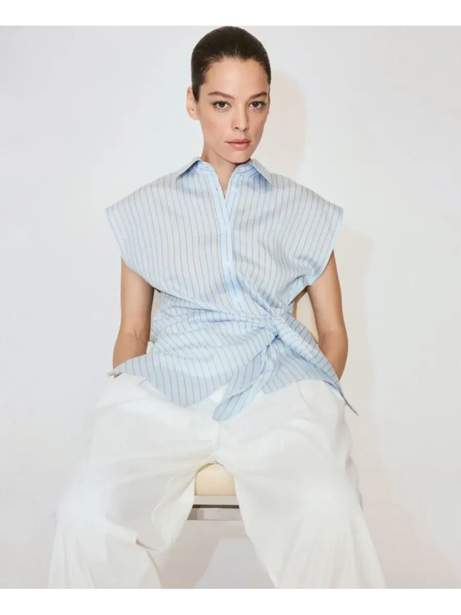 Блуза-безрукавка с бантом и принтом в полоску Lyocell Striped Shirt MANGO
