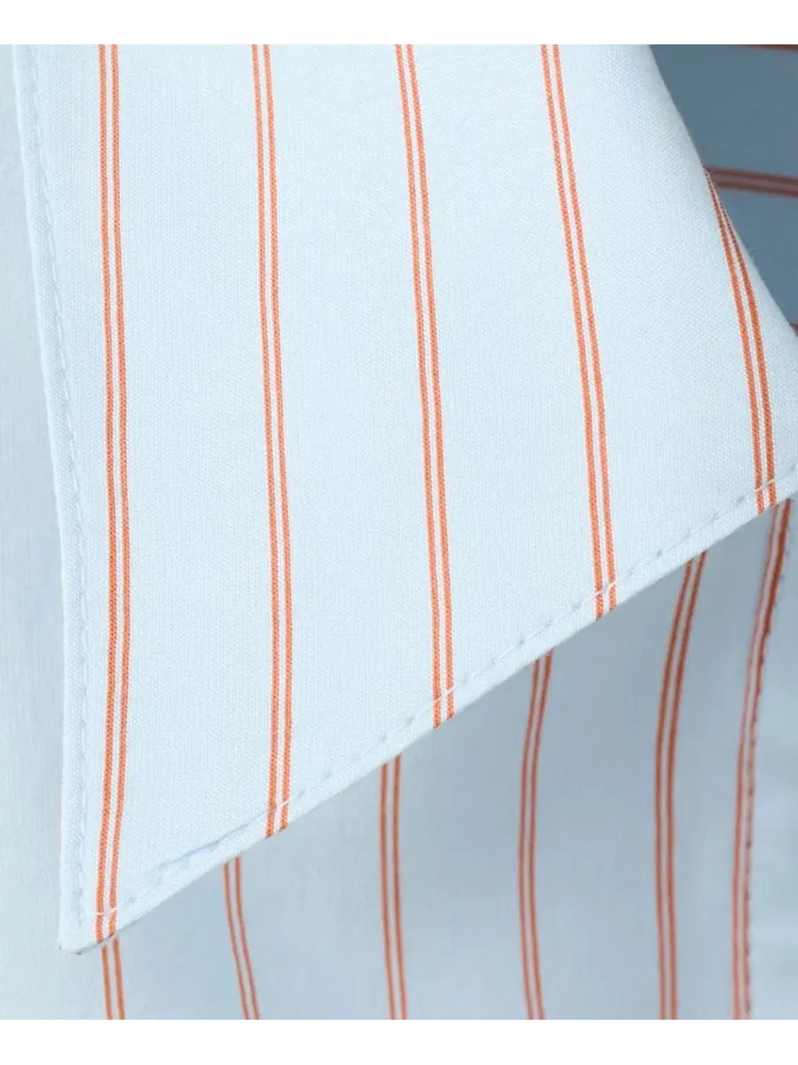 Блуза-безрукавка с бантом и принтом в полоску Lyocell Striped Shirt MANGO — изображение 3 из 7, светлый синий