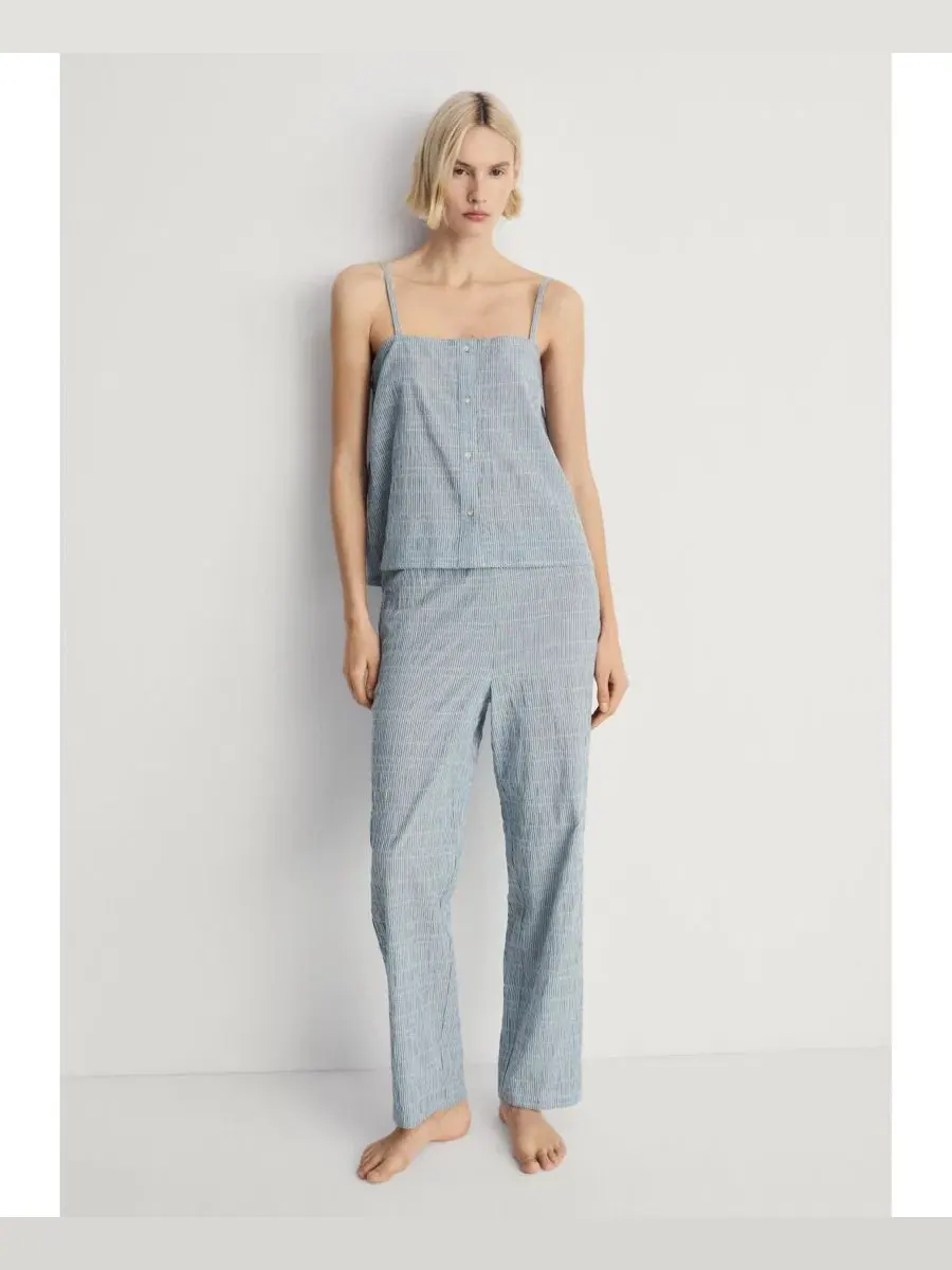 Пижамные шорты с полосатым тканым вельветом, модель Cotton Striped Woven Seersucker Pajama Pants