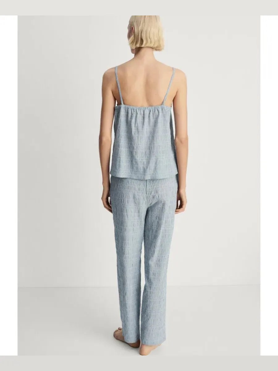 Пижамные шорты с полосатым тканым вельветом, модель Cotton Striped Woven Seersucker Pajama Pants — изображение 3 из 7